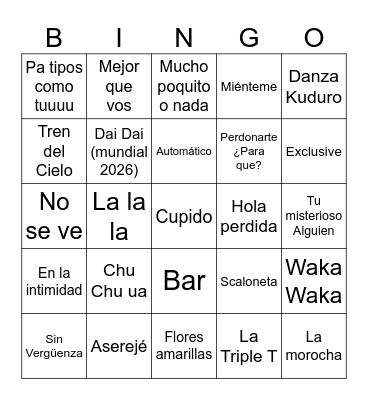 Bingo Musical Bingo Card