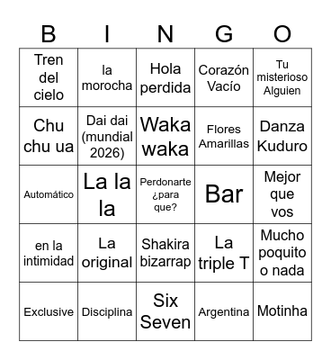 Bingo Musical Bingo Card