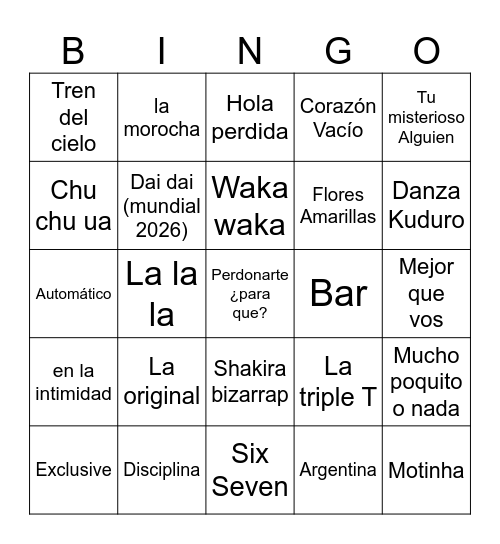 Bingo Musical Bingo Card