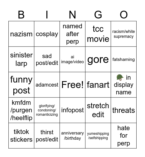 tccblr/tcctok bingo Card