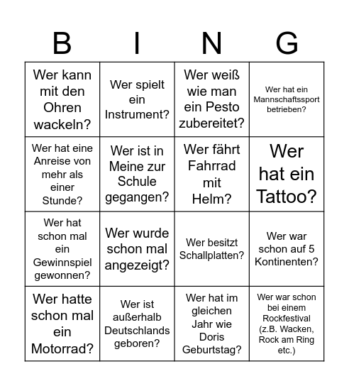 Doris 60. Geburtstag Bingo Card