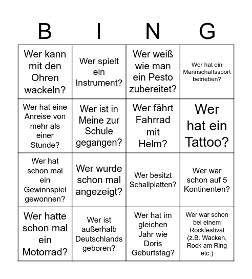 Doris 60. Geburtstag Bingo Card