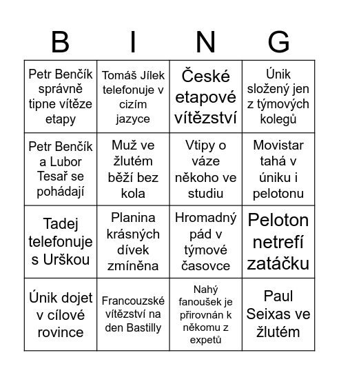 TdF bingo (bonusová ČT edice) Bingo Card