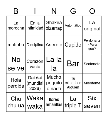 Bingo Musical Bingo Card