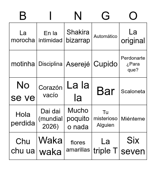 Bingo Musical Bingo Card