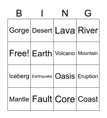 Planet Earth Bingo Card