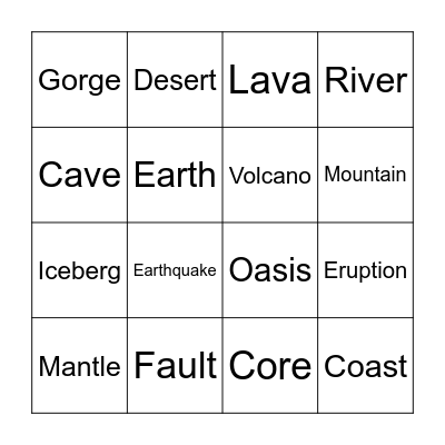 Planet Earth Bingo Card