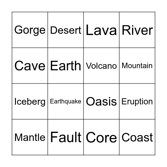 Planet Earth Bingo Card