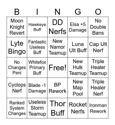 Marvel Rivals Bingo Card