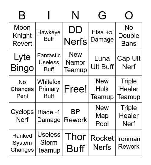 Marvel Rivals Bingo Card