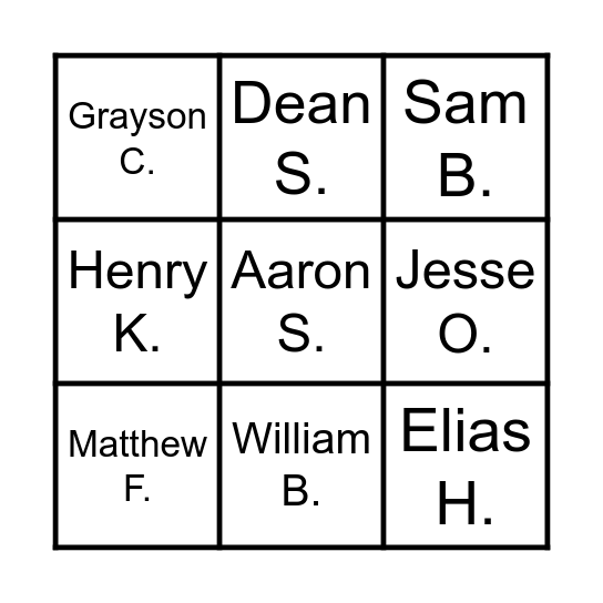 Lower Campus Boys - B12/12A/13 Bingo Card