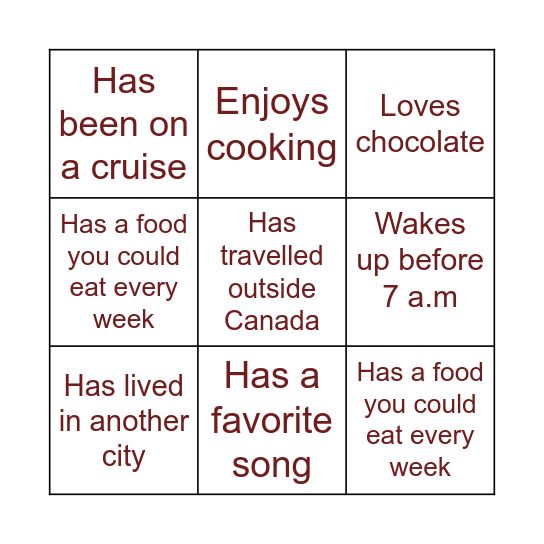 Ice Breaker Bingo Card