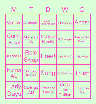 Mountain Dewo Monday Bingo Card
