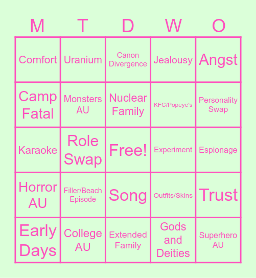 Mountain Dewo Monday Bingo Card