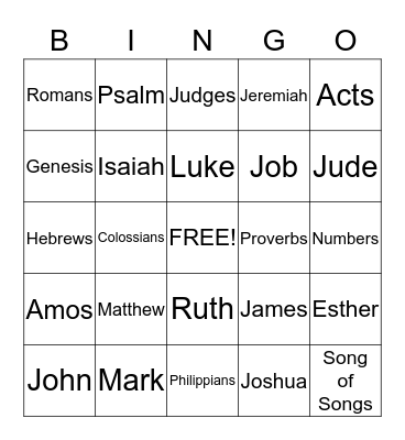 BIBLE BOOK BINGO Card