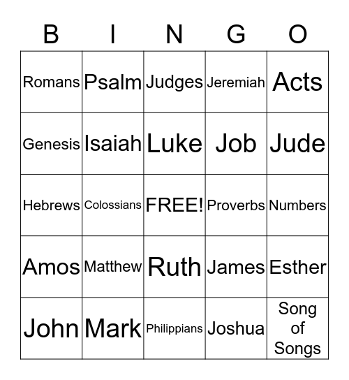 BIBLE BOOK BINGO Card