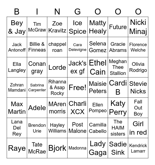TAYVIS WEDDING GUESTS Bingo Card