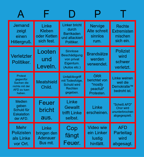 AFD PARTEITAGS BINGO Card