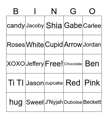 Scope Valentine's Bingo Card