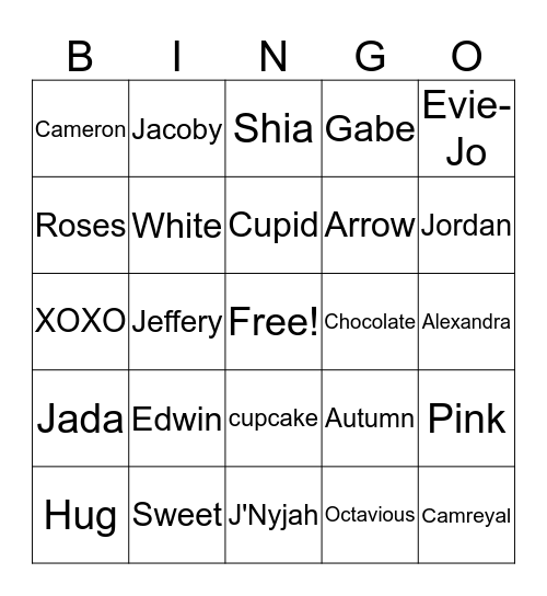 Scope Valentine's Bingo Card