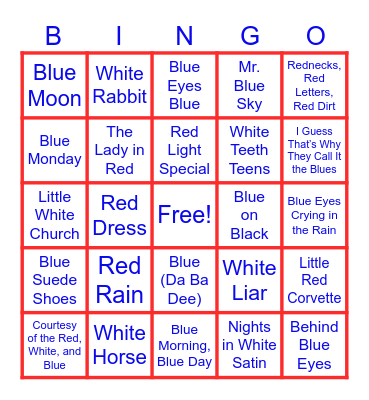 Red White and Blue Bingo Card