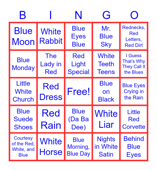 Red White and Blue Bingo Card