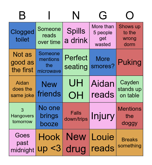 Matt and Cayden's Incredible Party Bingo Card