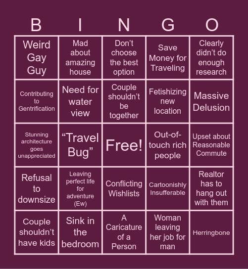 House Hunters Bingo Card