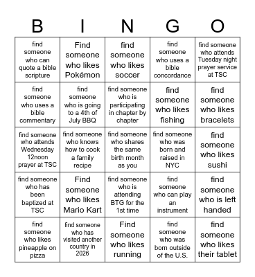 Find Someone Who BTG Edition <3 Bingo Card
