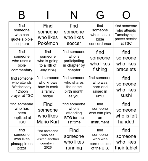 Find Someone Who BTG Edition <3 Bingo Card