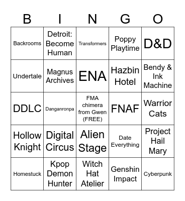 Ziuliani Student Fandom References Bingo Card