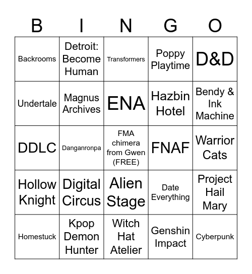 Ziuliani Student Fandom References Bingo Card