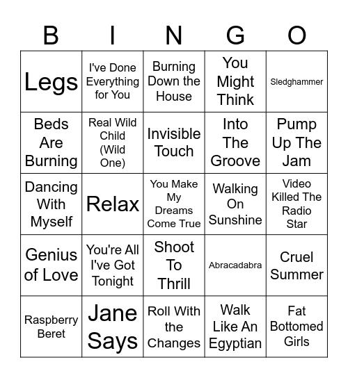 80S Bingo Card
