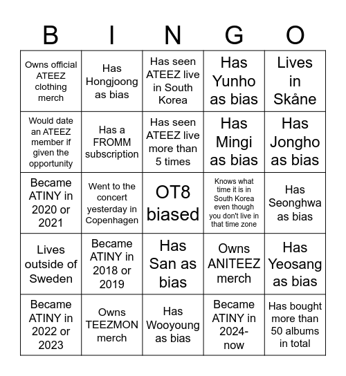 ATINY BINGO (ask other ATINY at the event) Bingo Card