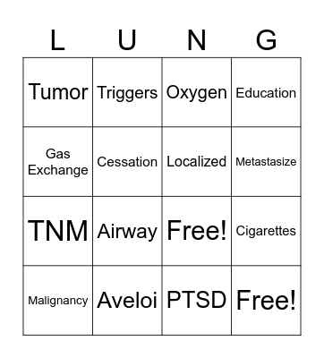 Lung Cancer Bingo Card