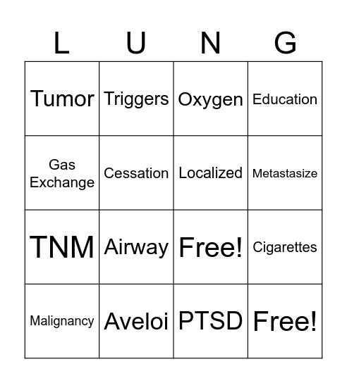 Lung Cancer Bingo Card