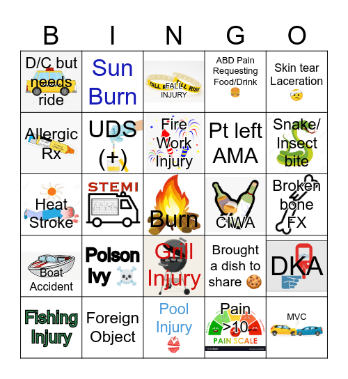 4TH JULY HOSPITAL BINGO Card