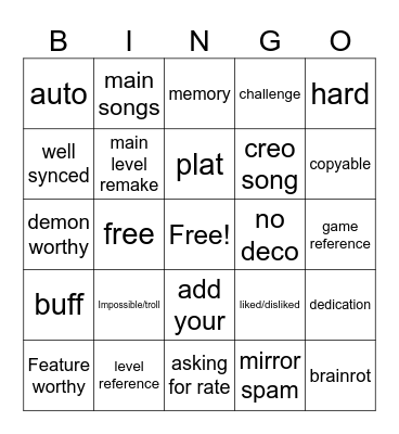 gd recent tab bingo Card