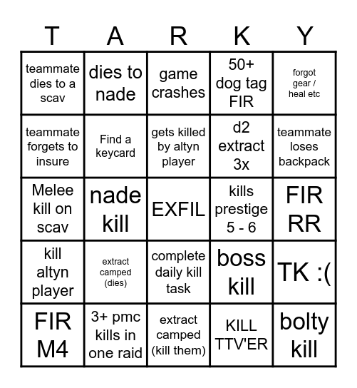 Tarkov Edition Bingo Card