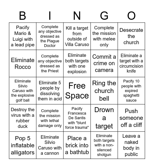 Hitman Sapienza Bingo Card