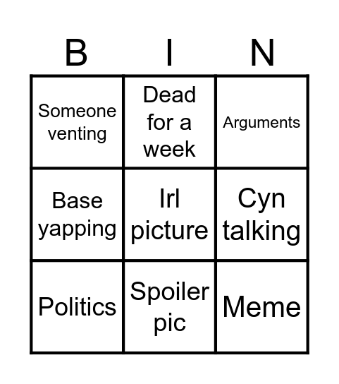 group chat bingo Card