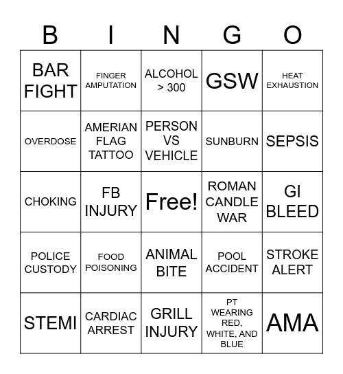 ED 4TH OFJULY Bingo Card