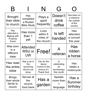 Restoration Tacoma Community Bingo Card