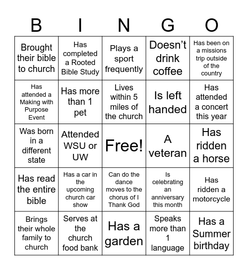 Restoration Tacoma Community Bingo Card