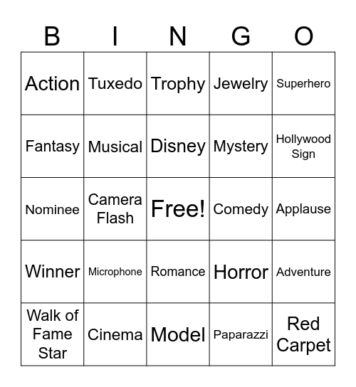 Hollywood Bingo! Bingo Card