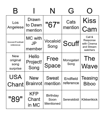 Wawa Serendipity Bingo Card
