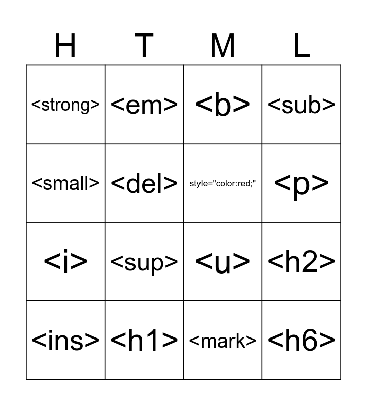 html Bingo Card
