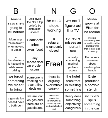 Road Trip Bingo Card