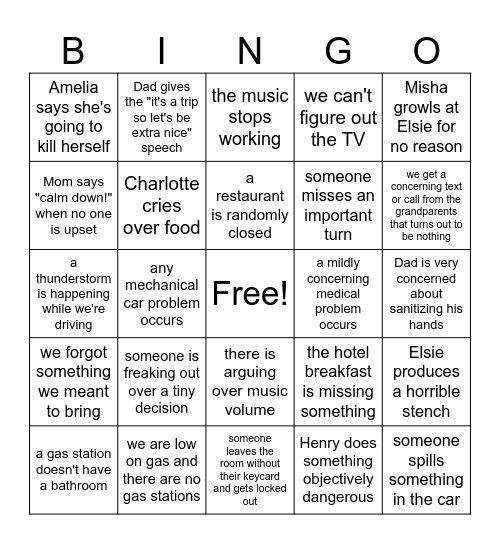 Road Trip Bingo Card