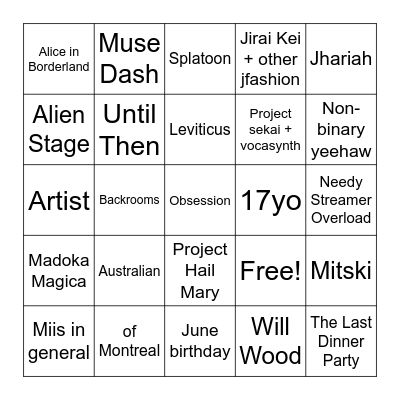 Fromthekyre bingo... Bingo Card